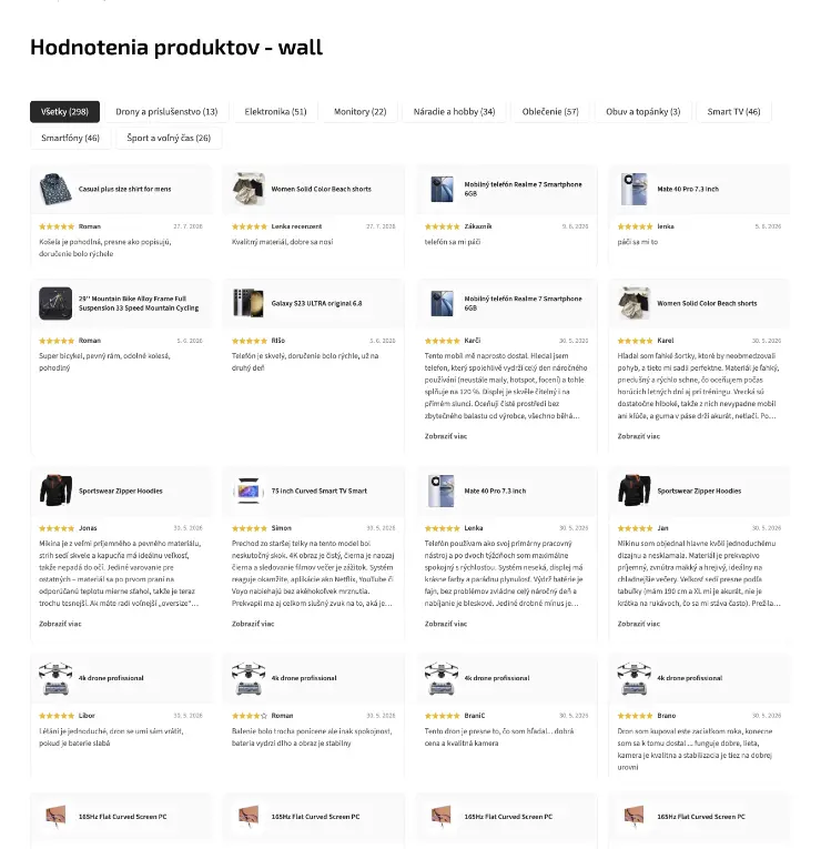 Agregátor produktových recenzí Shoptet