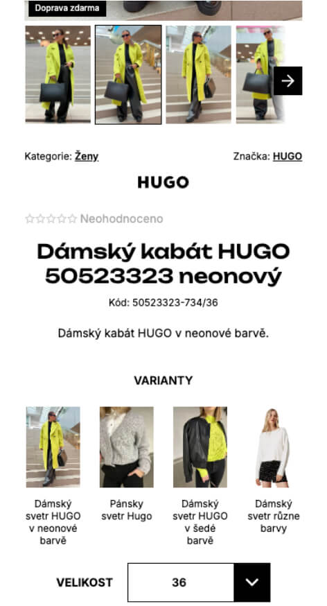 Vylepšený výber variantov pre Shoptet na upravenej šablóne pre obchod s módou